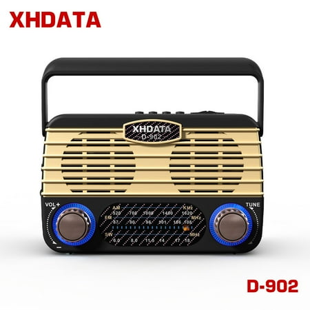 XHDATA D-902 Portable Shortwave Retro Radio, FM/AM/SW Solar Wireless Bluetooth Vintage Radio, SD Card USB MP3 Player