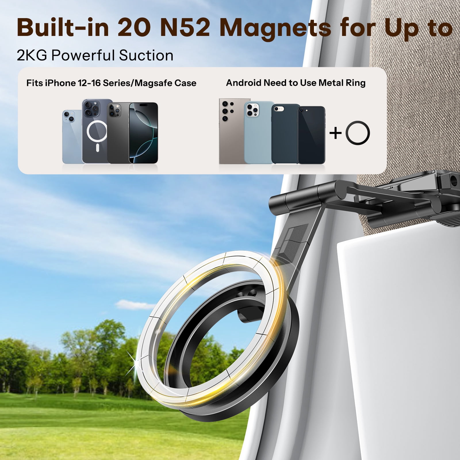 OMOTON 360° Rotating Magnetic Phone Tripod for MagSafe, Adjustable Aluminum Foldable Stand, Compatible with iPhone 17/16/15/14 Pro Max, Ideal for Vlog, Gym & Travel