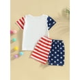 thumbnail image 3 of Independence Day Baby Clothes Star Contrast Color Stripe Print Crew Neck T-Shirts Elastic Waist Shorts 2Pcs Set, 3 of 8