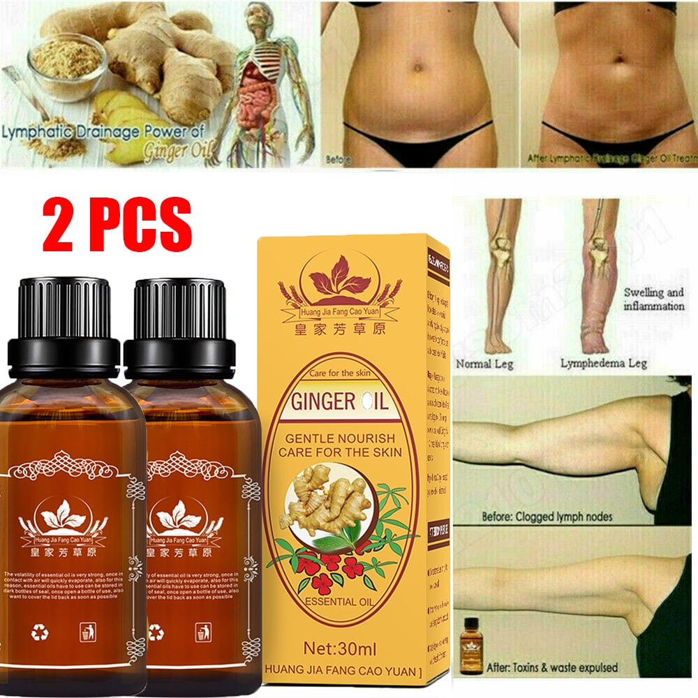 2 Pack Ginger Massage Oil,100 Pure Natural Lymphatic Drainage Ginger