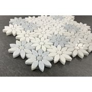 Thassos White & Blue Celeste Marble Daisy Waterjet Mosaic Wall & Floor Tile – Case (10 Sheets)