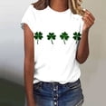 thumbnail image 1 of Uootdi T-Shirts à Manches Courtes pour Femmes Col Rond Imprimé Trèfle Usé Hauts Doux Tenue de Fête Cadeau, 1 of 7