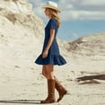 thumbnail image 6 of Bxsruta Womens Summer Dress V Neck Short Sleeve Casual Button Down Ruffle Hem Mini Dresses, 6 of 6