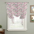 thumbnail image 2 of Vintage Pink Flower Tie Up Curtains for Windows, Adjustable Balloon Window Shades, Spring Floral Leaves Pastoral Birds Plants Kitchen Window Treatments Farmhouse Short Curtains 42"x45", 2 of 8