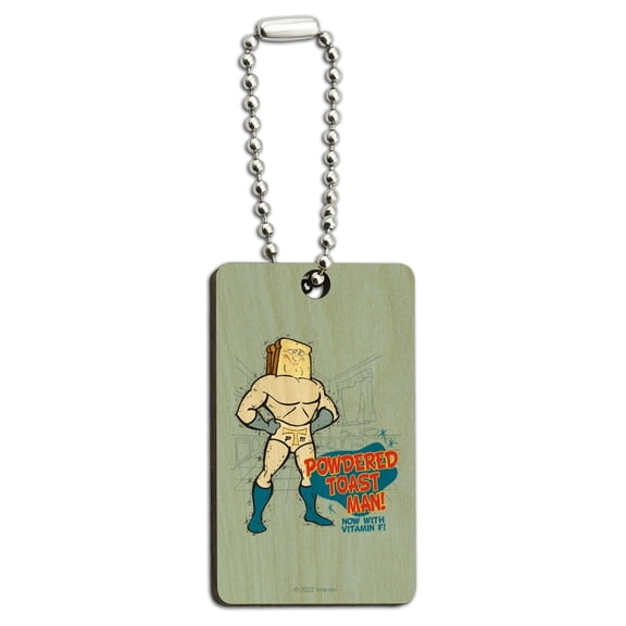 Ren and Stimpy Powdered Toast Man Wood Wooden Rectangle Keychain Key Ring