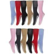 12 Pairs of Womens Non Skid/Slip Diabetic Medical Socks, Cotton With Rubber Gripper Bottom (Assorted Colors, Size 9-11)