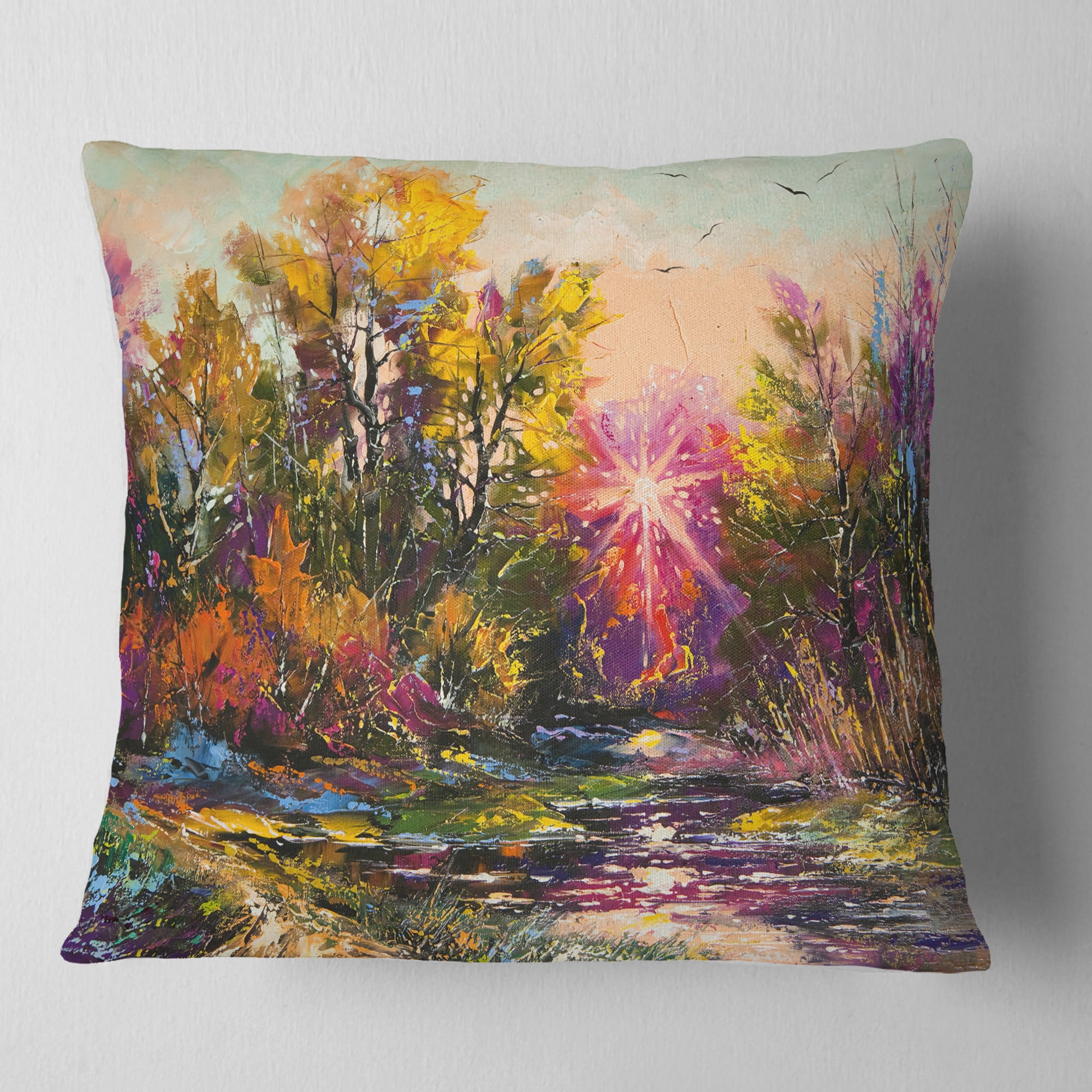 Designart Farewell to Autumn - Landscape Printed Throw Pillow - 18x18