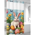 thumbnail image 4 of Easter Rabbits, No Hook Shower Curtain Waterproof, Bathroom Curtains with Snap in Liners and See Through Top Window, Easter Bunny Egg Watercolor Floral Hotel Style Bathtub Curtains Shower 54"Wx78"L, 4 of 8