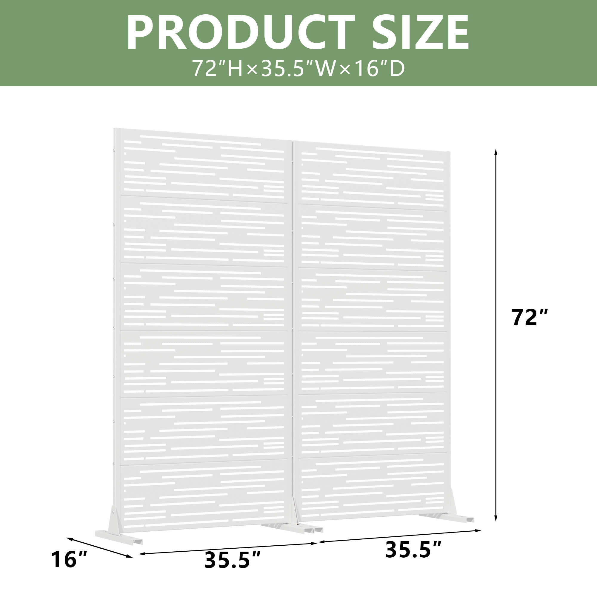 MAYEERTY 2-Piece Outdoor Metal Privacy Screen 6ft × 3ft White, 6-Panel Light & Shadow Pattern, Rust-Resistant for Garden