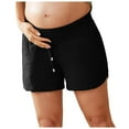 thumbnail image 2 of Lixiuxyad Shorts for Summer Casual Women's Double Layered Pleats Maternity Shorts Underbelly Drawstring Elastic Waist Cotton Shorts With Pockets Summer Cute Beach Casual Shorts,Black M, 2 of 6