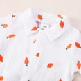 thumbnail image 3 of Huowey Baby Girl Easter Outfit Bunny Carrot Print Romper Short Sleeve Button Down Turndown Collar Lapel Onesize Jumpsuit With Hat Summer Breathable Stylish 2 Piece Clothes Set,White,12-18 Months, 3 of 5