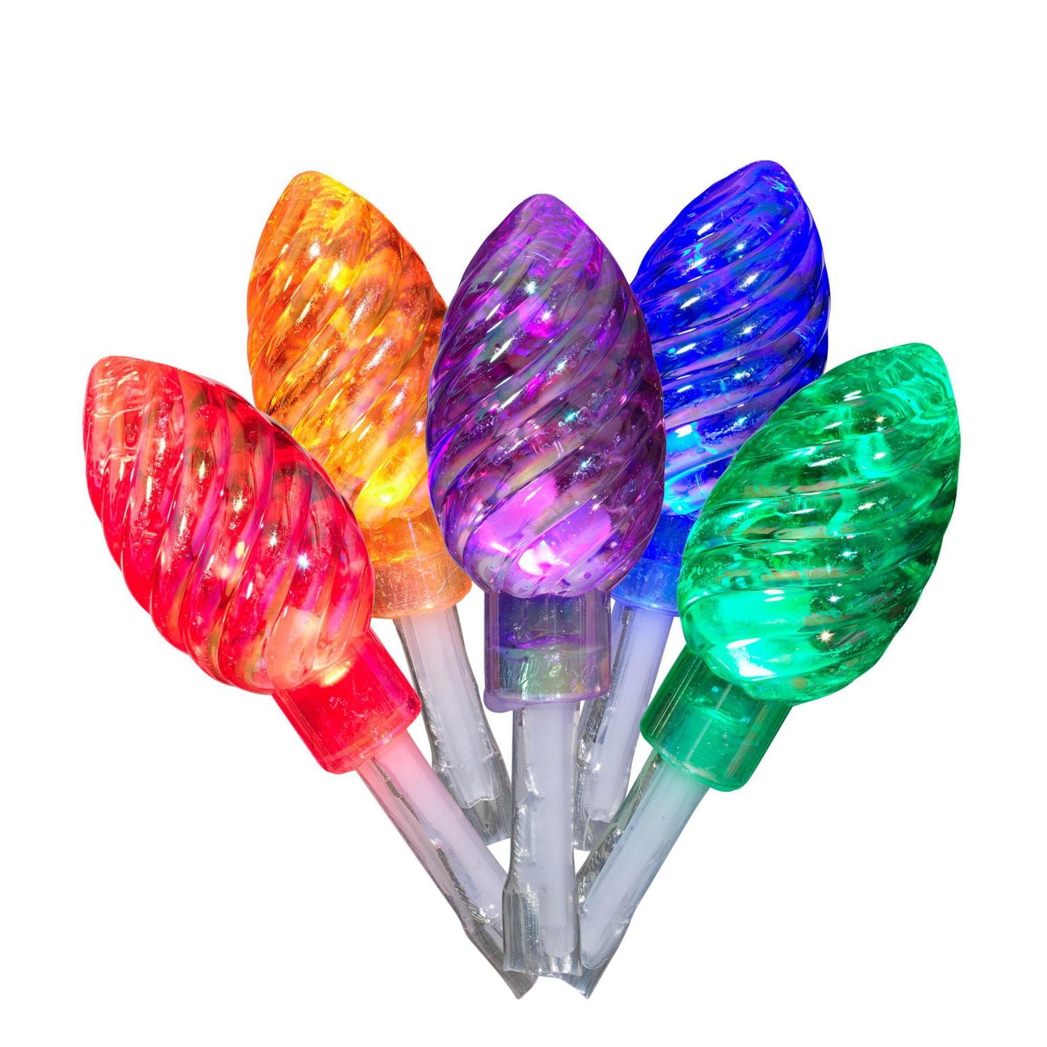 Holiday Time 20-Count Battery-Operated Iridescent Multicolor LED Spiral C3 Christmas Lights, with Timer, 7.9'
