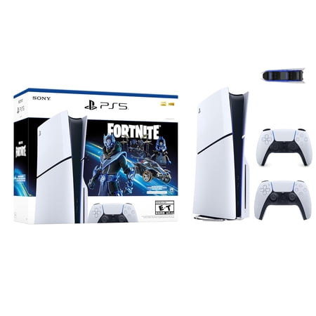 Play-Station 5 Disc Edition _ Fortnite Cobalt Star Bundle, Two White Wireless Controllers with Mazepoly Accessories