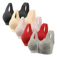 thumbnail image 1 of TACILIP 5 Pack Plus Size Front Closure Bras for Old Women V Neck Wireless Bras Front Button Push Up Bra Seamless Bralettes with Wide Strap, 1 of 1