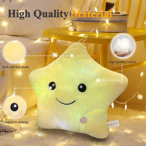 KAHEAUM Creative Twinkle Star Glowing LED Night Light Up Plush Pillows Stuffed Toys Birthday Gifts for Toddlers Kid Children Friends,Couch Bed Throw Pillows Decorative Light Blue Throw Pillow Covers 