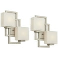 thumbnail image 2 of Possini Euro Design Modern Wall Light Sconces Set of 2 Brushed Nickel Hardwired 13 3/4" 2-Light Fixture Opal Glass for Bedroom, 2 of 8
