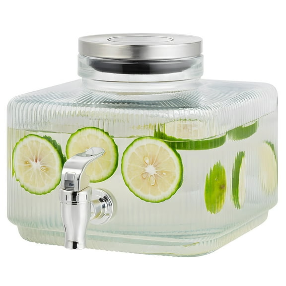 Drink Dispenser for Fridge, 101 Fl Oz Glass Beverage Container, Slim Juice Water Pitcher, Leak-Proof Spigot, Stainless Steel Lid, Perfect for Parties, Iced Tea