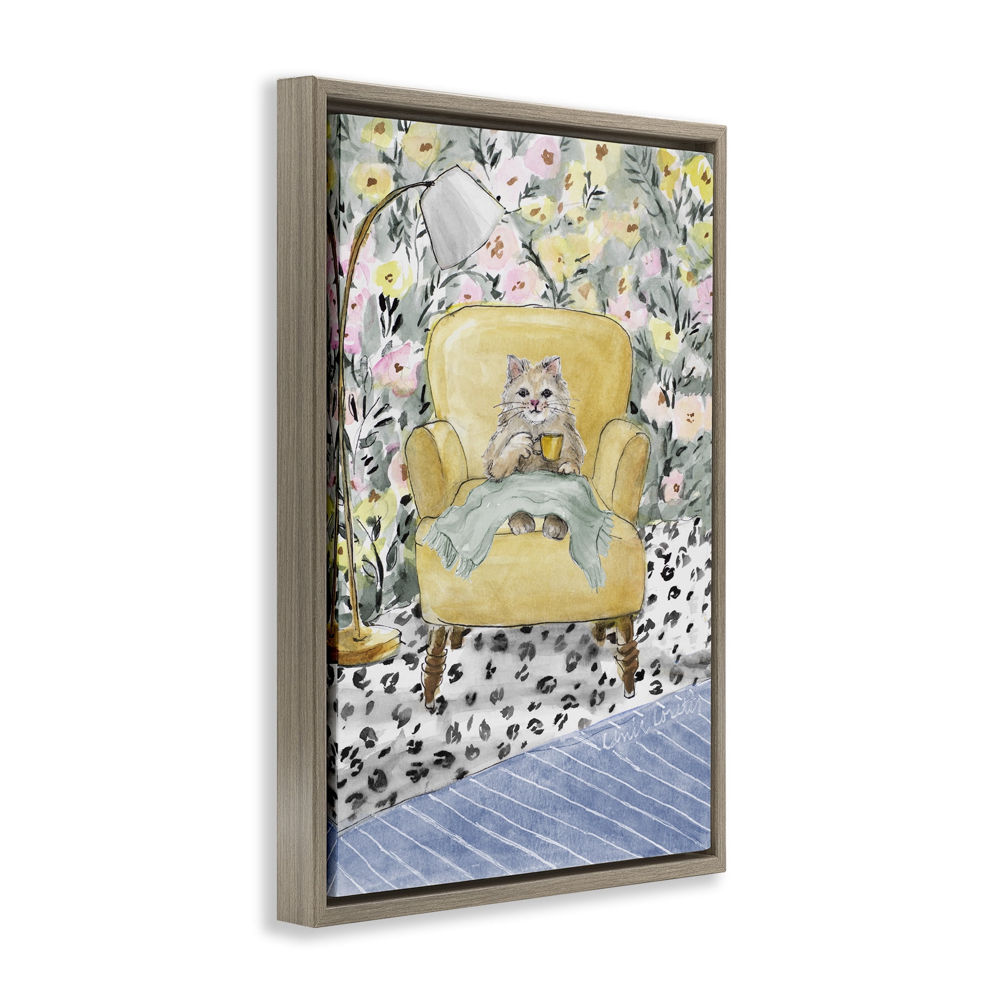 Stupell Industries Cozy Cat Relaxing Brown Framed Floater Canvas Wall Art, design by Lanie Loreth