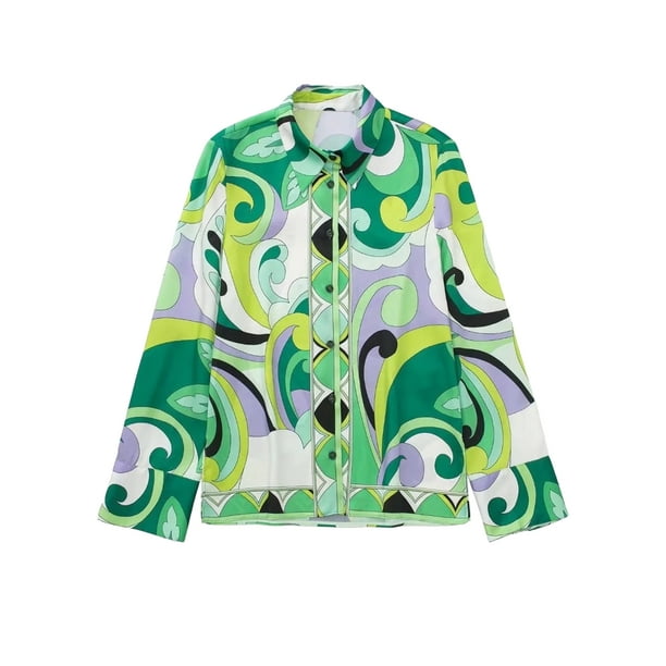 Camisa estampada de mujer Camisas casuales de playa de vacaciones con botones de manga larga MABOTO Jerseys de mujer