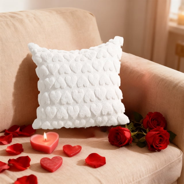 Funda de cojín acolchada con forma de corazón en blanco nieve | Funda de cojín decorativa para sofá, dormitorio y salón | 40 x 40 cm, nailon y elastano, lavable