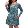 thumbnail image 3 of FlorCurve Women Plus Size Dresses Long Sleeve Floral Midi Dresses with Pockets Crew Neck Swing Dresses, Floral Print Blue 2XL, 3 of 8