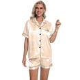 thumbnail image 5 of DAKIMOE Womens Silky Satin Pajama Set Short Sleeve Shirt with Shorts 2 Piece Pjs Sets Soft Silk Sleepwear Nightwear Button-Down Loungewear S-XL, Champagne, M, 5 of 10