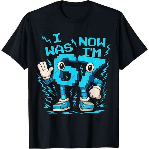 I was 6 Now I'm 7 Six Seven 7 Years Old Birthday Brainrot T-Shirt, T-Shirt for Kids Youth, 180gsm, 100% Cotton