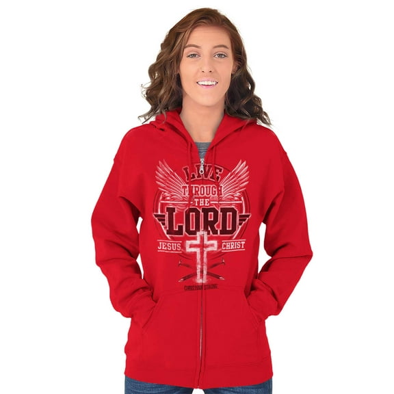 Live Through the Lord Jesus Christ Zip Up Hoodie Men's Women's Brisco Brands S