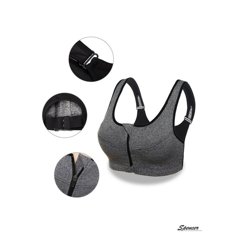 Spencer Womens Padded Sports Yoga Bra Front Zipper Seamless High Impact  Workout Fitness Bra Tank Top Underwear (Black,S) 