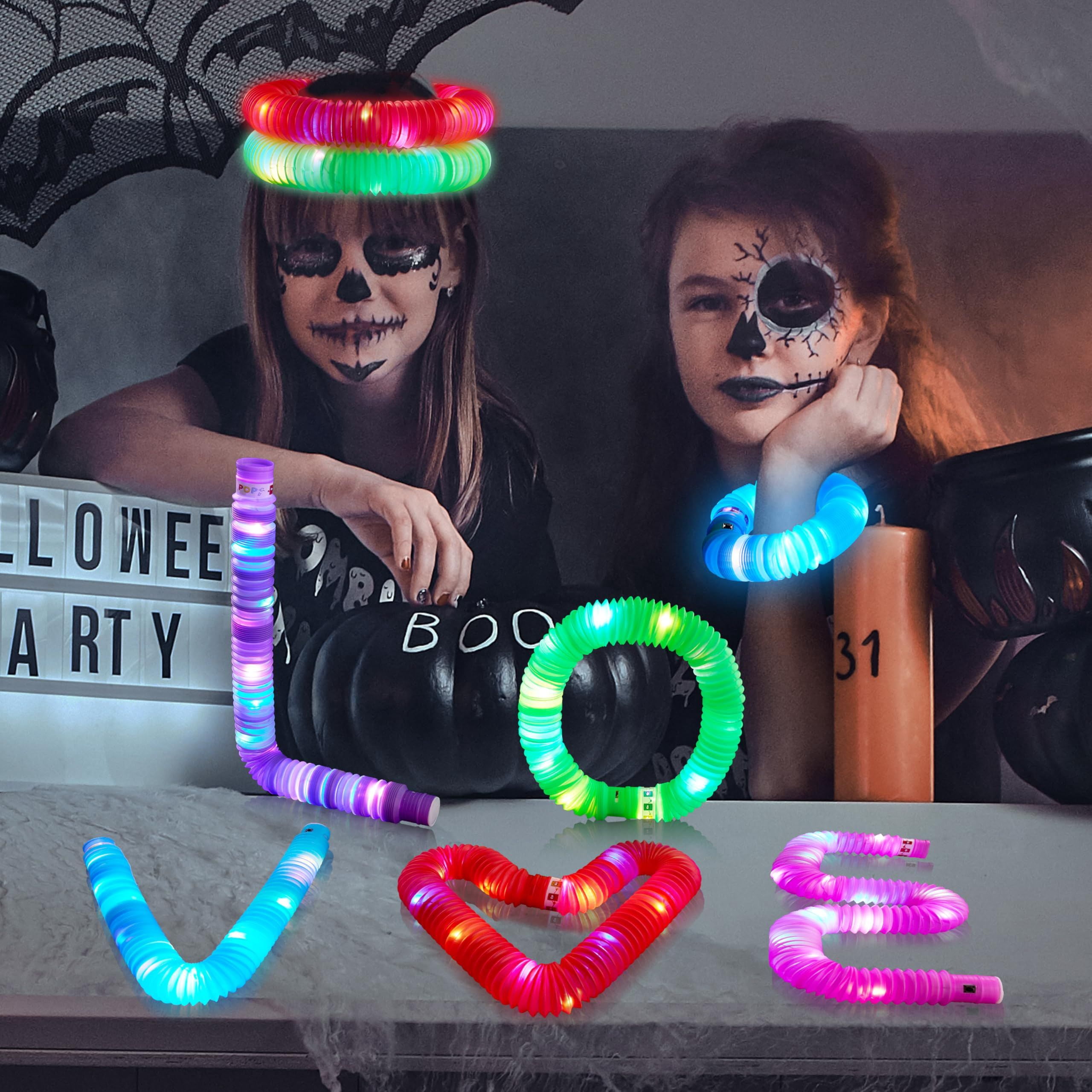 Joyfy 12PCS Halloween Glow Sticks, 6 Colors Glowsticks for Kids Trick or Treat, Halloween Light Up Pop Tube Toys, Bulk Party Supplies Favors