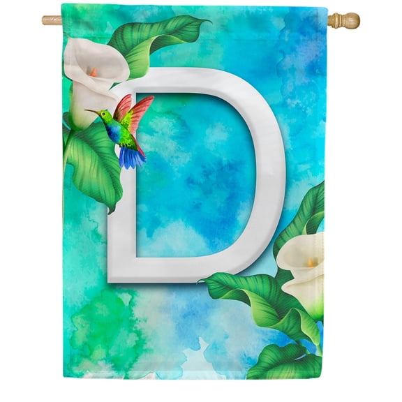 America Forever Summer Flowers Birds Monogram House Flag Letter D 28 x 40 inches Hummingbird Calla Lily Spring Floral Double Sided Vertical Outdoor Yard Lawn Decorative White Floral House Flag
