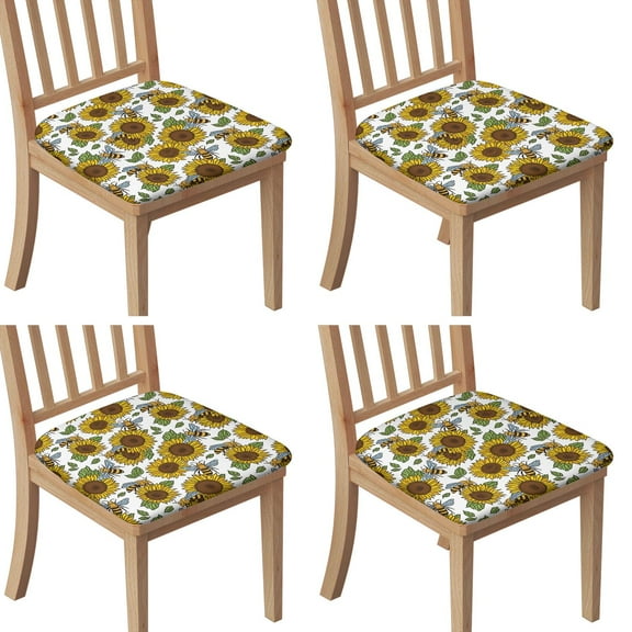White Sunflower Seat Covers for Dining Room Chairs Set Of 4,Stretch Printed Washable Chair Seat Cover with Elastic Ties and Button,Removable Waterproof Couch Cushion Covers