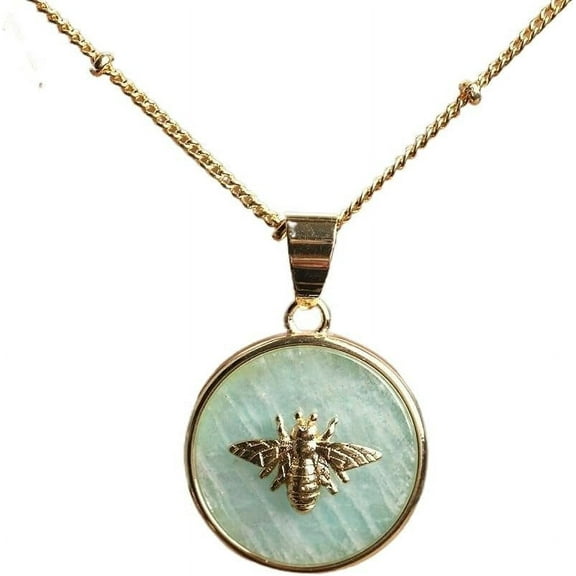 Amazonite Stone Bee Necklace 14K Gold Plated Necklace,Birthstone Necklace For Women