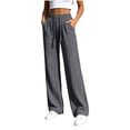 thumbnail image 2 of Khunlpohl Straight Legs Long Pants for Womens Drawstring Elastic High Waist Pant Lounge Loose Lightweight Trousers with Pockets, 2 of 6