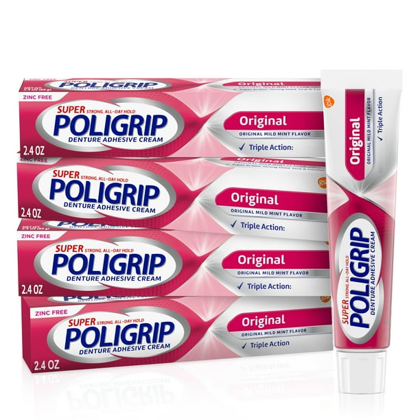 Super Poligrip Original Denture Adhesive Cream 2.4 Ounces (Pack of 4