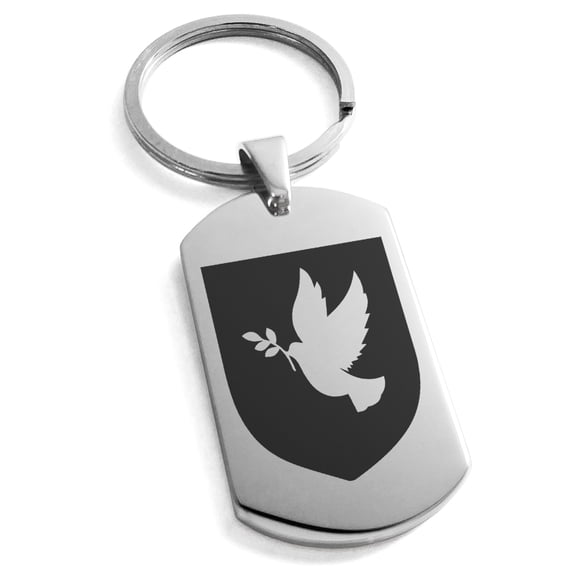 Stainless Steel Dove Peace Coat of Arms Shield Engraved Dog Tag Keychain Keyring