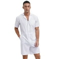 thumbnail image 6 of Zaldita Men's Rompers Jumpsuits Zipper Short Sleeve Loose Shorts Coverall Tracksuits with Pockets White XXL, 6 of 7