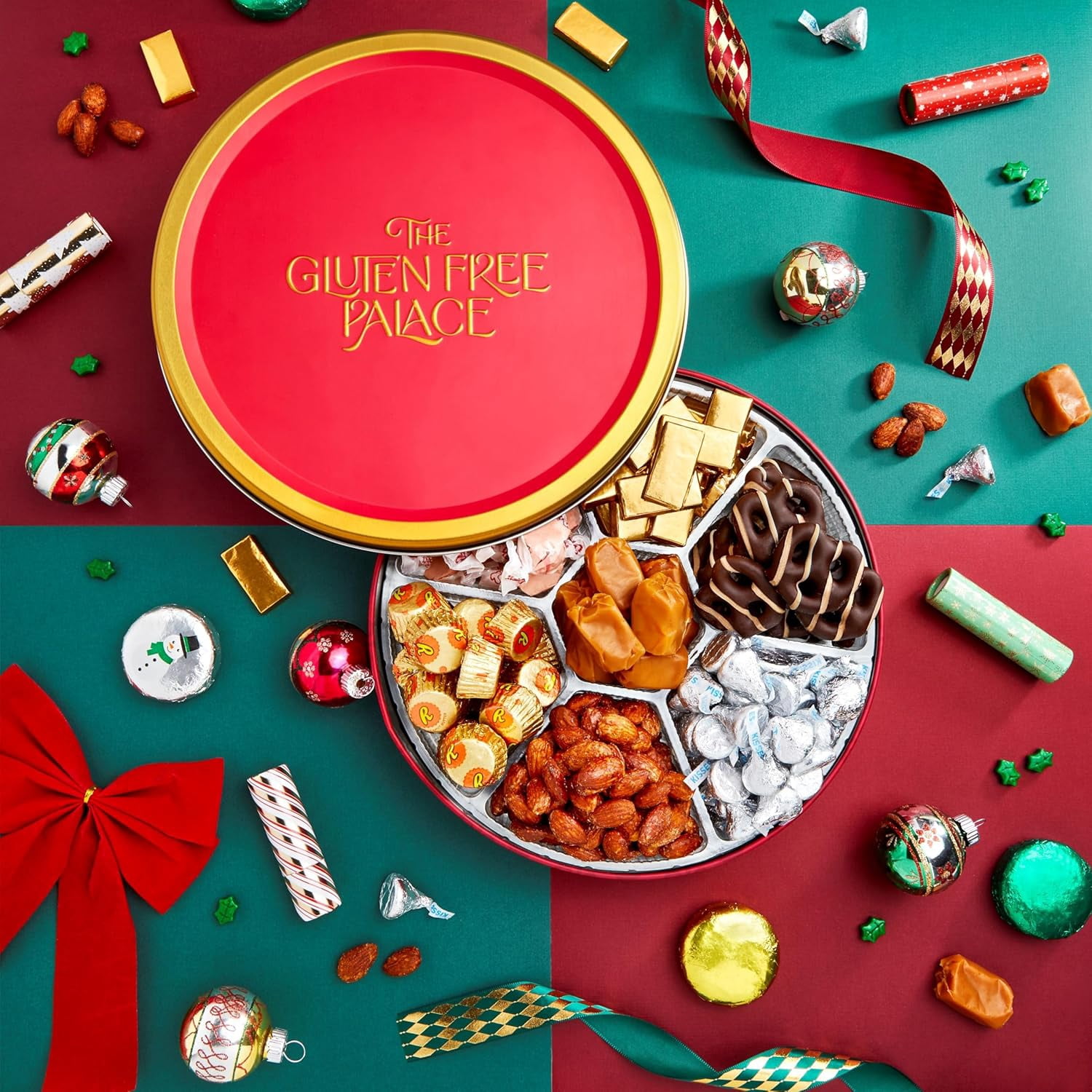 GFP Assorted Candy Gift Basket Tin – Gluten Free Chocolate & Nut Candy Mix, Kosher Gourmet Treats, Reusable Gift Tin, 16 oz Easter Candy Gift