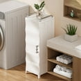 thumbnail image 4 of VECELO Narrow Bathroom Storage Cabinet with Door, 29.7” H Slim Freestanding Foldable Cabinet with Adjustable Shelves, for Small Spaces, Kitchen, White, 4 of 10