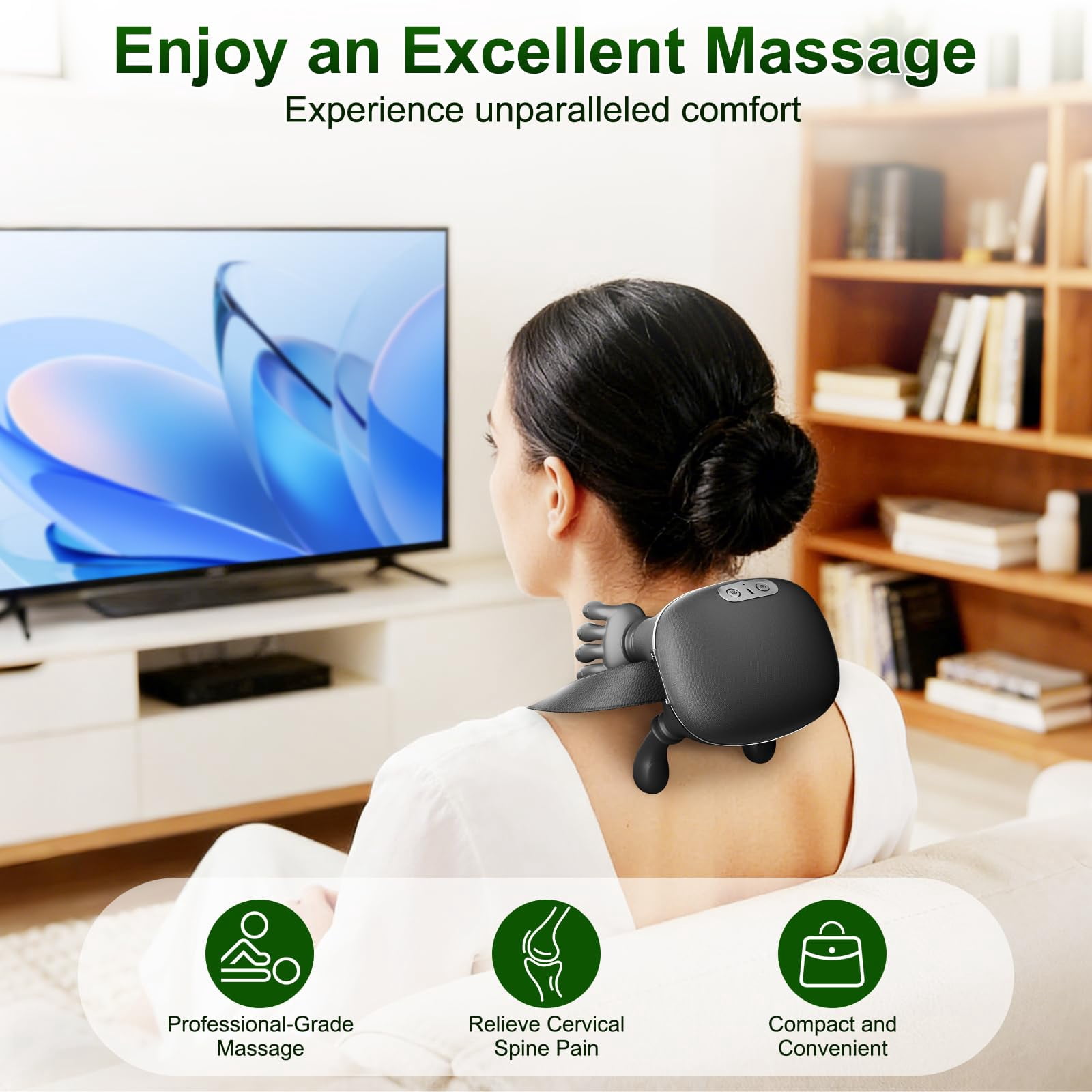 Bionic Finger Deep Tissue Neck Massager for Pain Relief – Cordless Portable Shiatsu Shoulder Massager with Heat & Compression for Home Office Car Travel