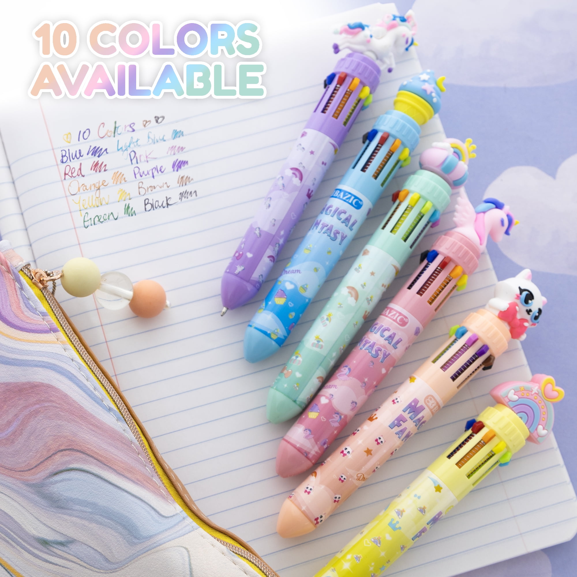 BAZIC 10-Color Ballpoint Pen, 1.0mm Bold Point, Magical Fantasy Series, Retractable Multicolor Pen, 24-Packs