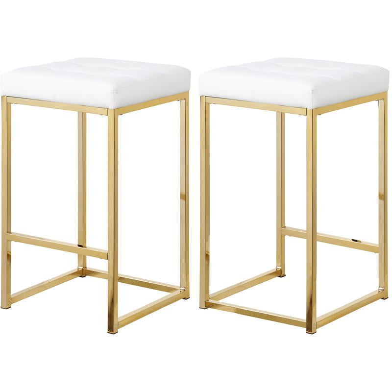 Meridian Furniture Nicola 26 5 H, Gold And White Leather Bar Stools