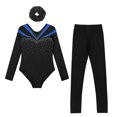 thumbnail image 3 of TiaoBug Gymnastics Leotard for Girls Long Sleeve Dance Unitard Biketard with Leggings Hair Band Set Blue&Black 8, 3 of 5