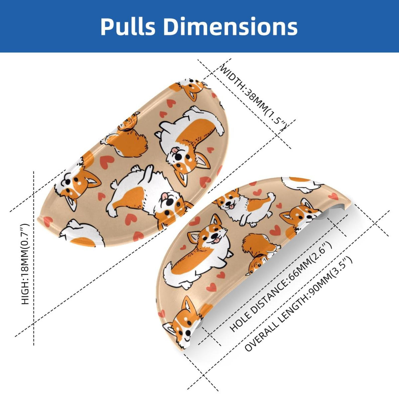 PhooArto 6 Pcs Cup Drawer Pulls, Cute Dog Corgis Love Heart Pattern Shell Shape Handles Cabinet Knobs for Dresser Cupboard Closet Wardrobe with Screws