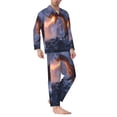 thumbnail image 2 of Susaid Winter Fire Dragon Print Men's Long Sleeve Pajama Set, Two-Piece Button-Down Loungewear PJs Set, Comfortable Sleepwear for Relaxation-Medium, 2 of 7