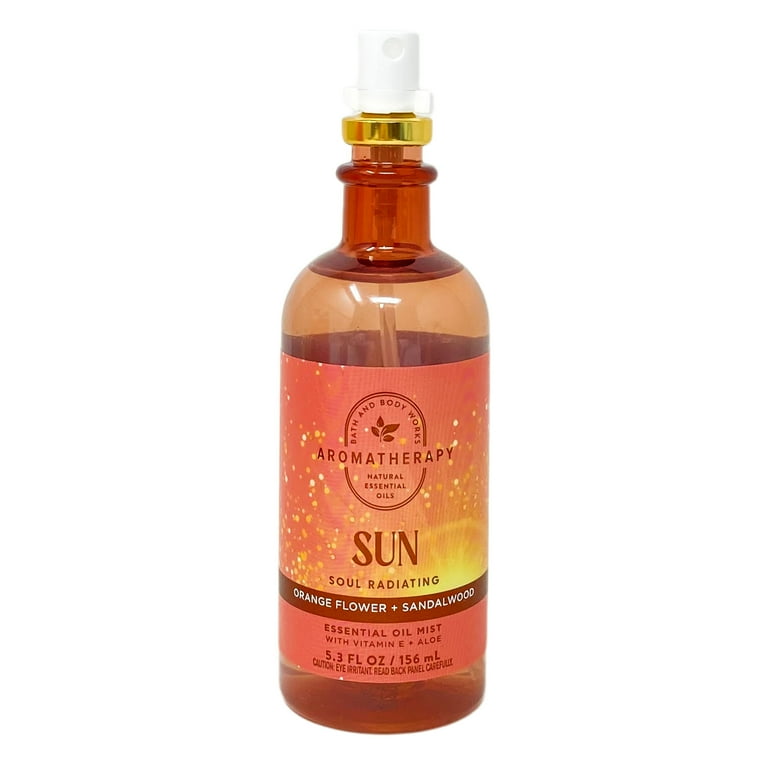 Bath and Body Works Aromatherapy Sun Soul Radiating Orange Flower +  Sandalwood Gold Woven Basket 5 Piece Gift Set - Full Size 