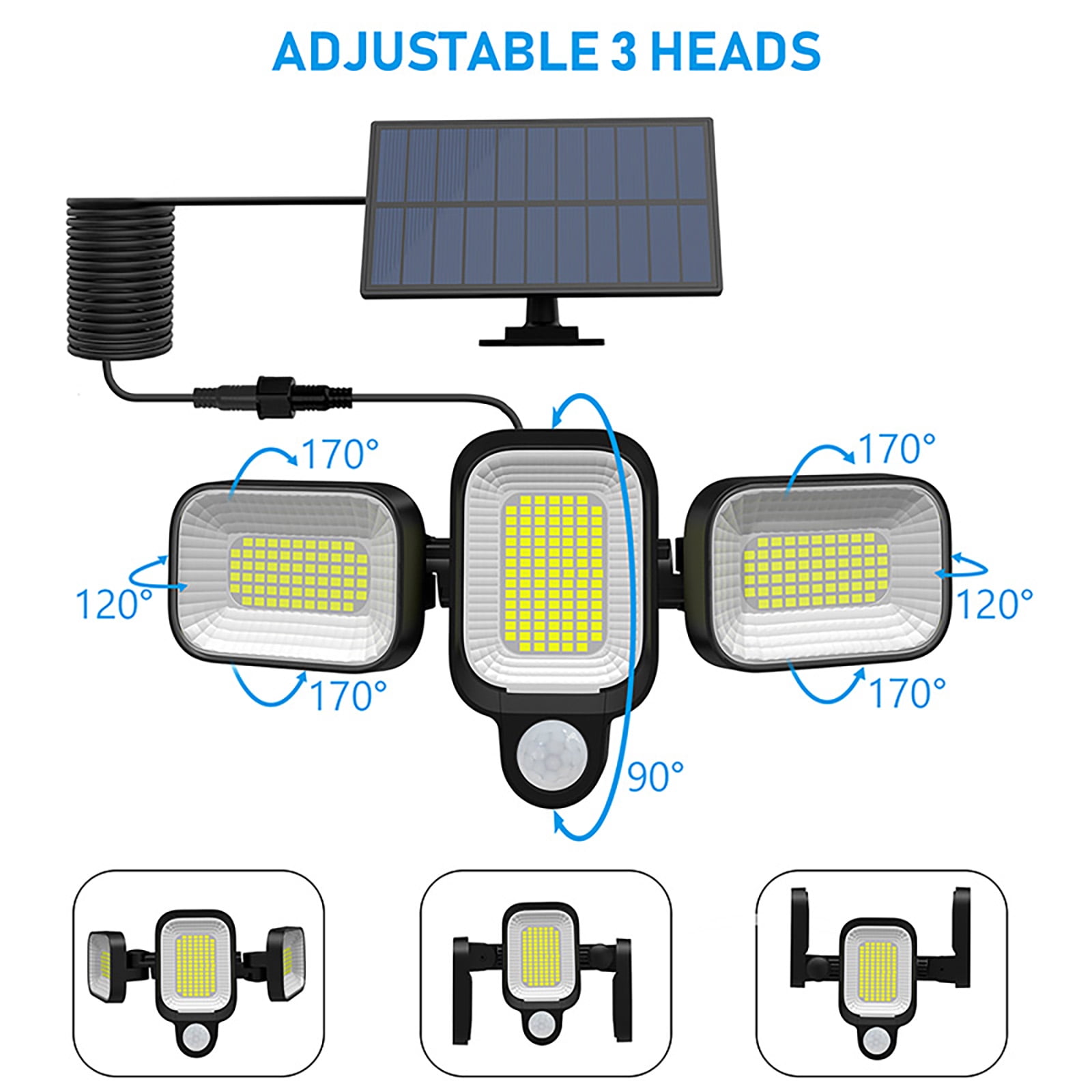 Foluu Solar Flood Lights 225 LED 3 Modle 270° Waterproof Motion Sensor Security Lights with 197In Cable 1Pack