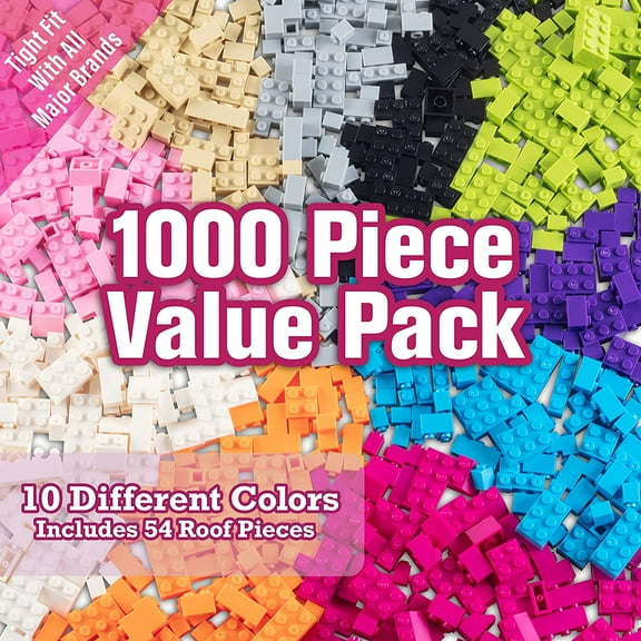1000 Pieces Friends Pastel Building Block Bricks - 10 Colors, 9 Shapes & 54 Roof Pcs- Compatible, Tight Fit w Major Brands- Activity for Creativity & School Projects - Kids Gift, Party Activity