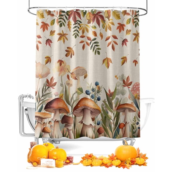 Mushroom Leaves Shower Curtain Set ,Waterproof Fabric Shower Curtains Fall Thanksgiving Shower Curtains for Bathroom,Bathroom Decor 36"x72"