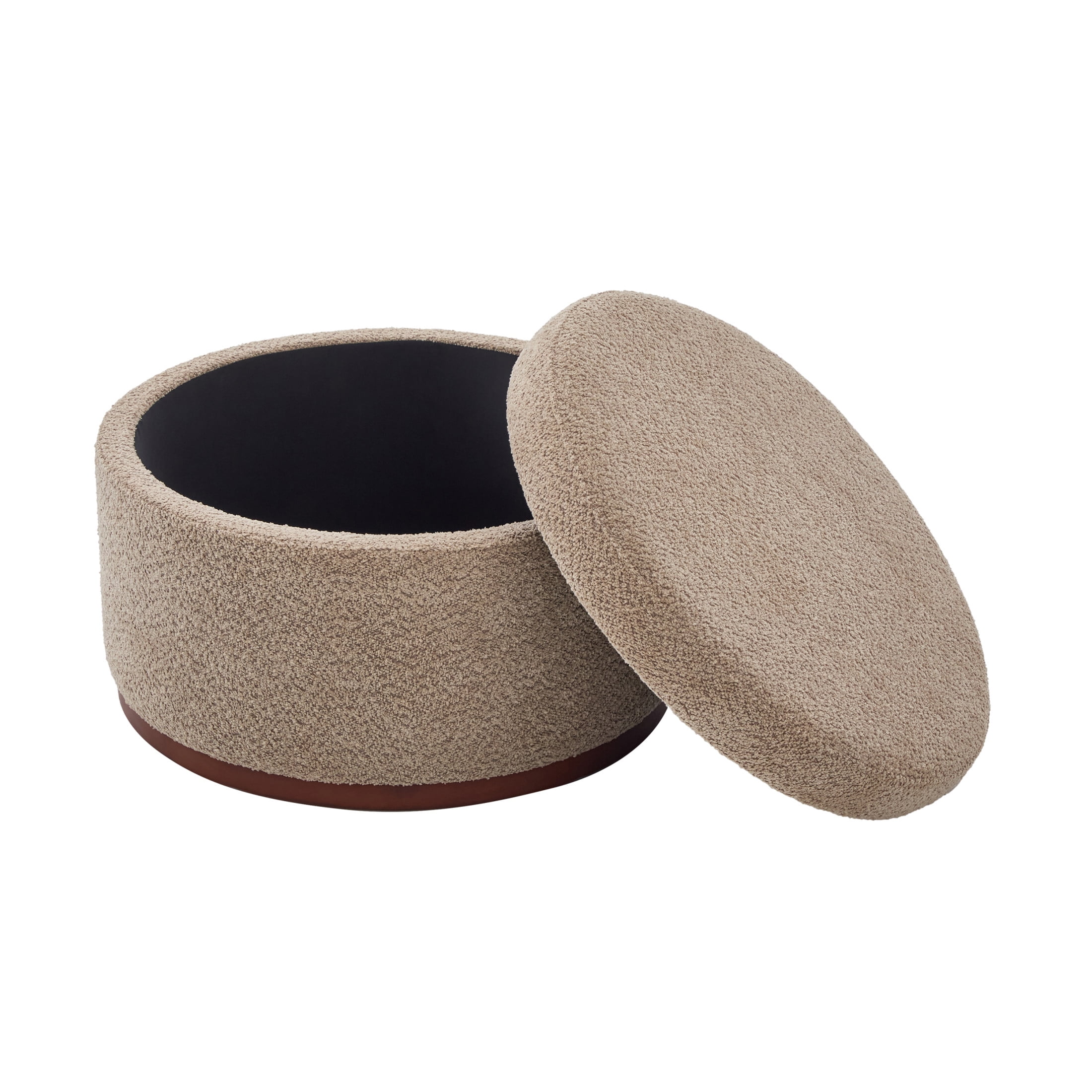 Christopher Knight Home 28.7" Classic Round Storage Ottoman with Chenille Upholstery, Wooden Base, Light Brown